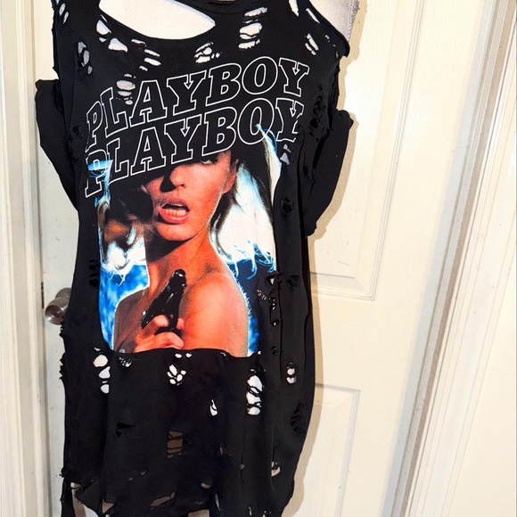 Black Playboy Tee | Distressed Oversized T-Shirt - Picture 5 of 14